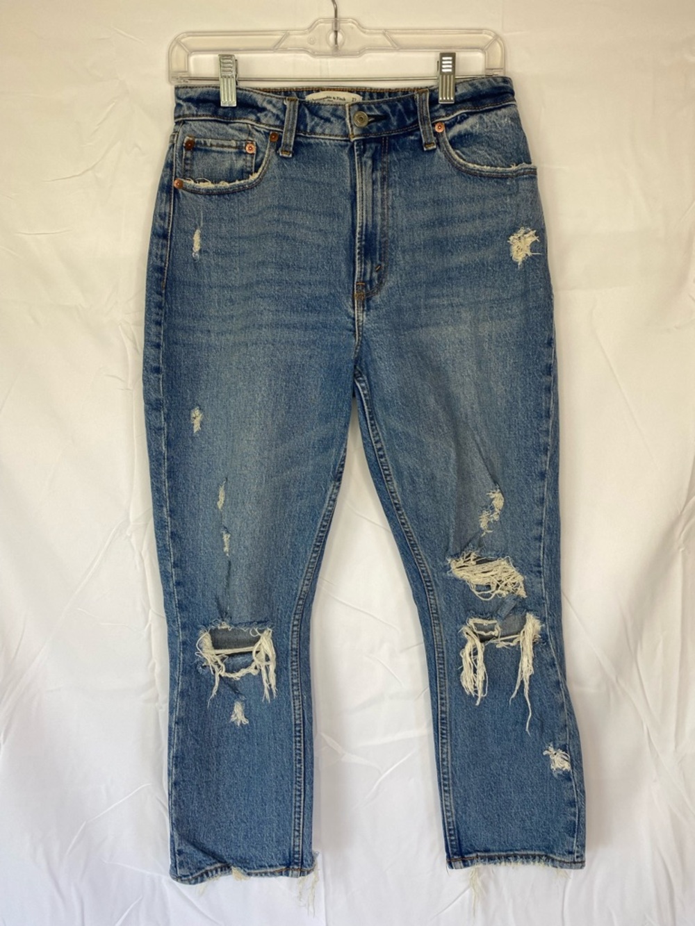 ABERCROMBIE & FITCH WOMEN THE MOM HIGH RISE CURVE DISTRESS DENIM JEANS SZ 27/4s